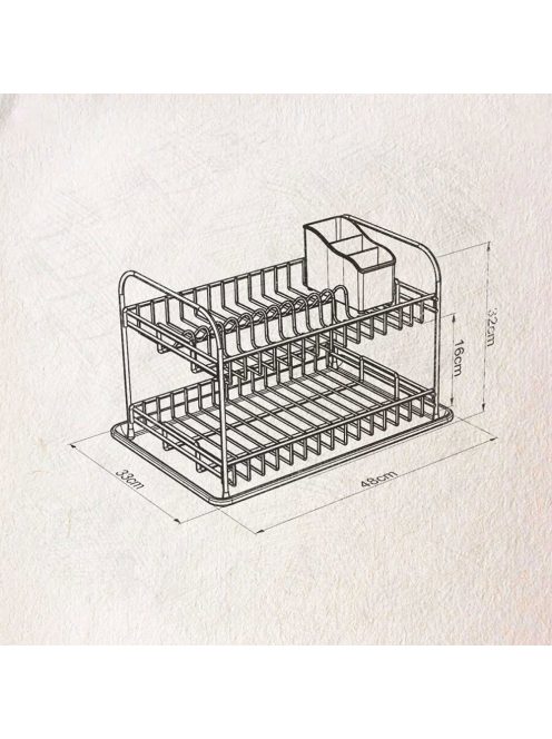 Сушилник за съдове на 2 нива TEKNO TEL KB 007, 48x33x32 см, Пoставка за прибори, Бял/Хром - Код G8561