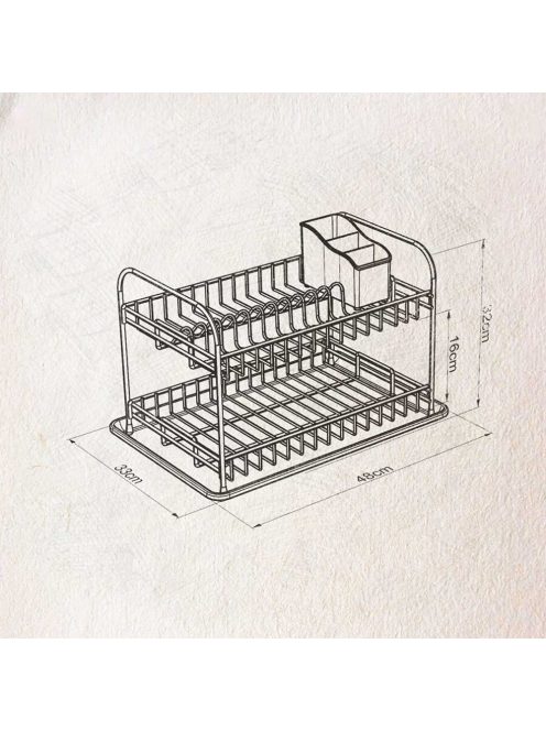 Сушилник за съдове на 2 нива TEKNO TEL KB 007BP, 48x33x32 см, Пoставка за прибори, Сив/Черен - Код G8589